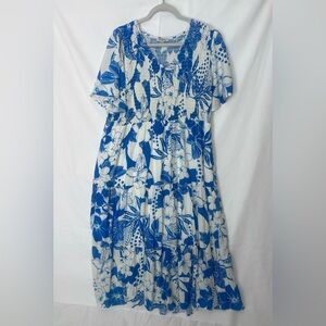 Polagram Floral Blue and White Women's Dress 2X